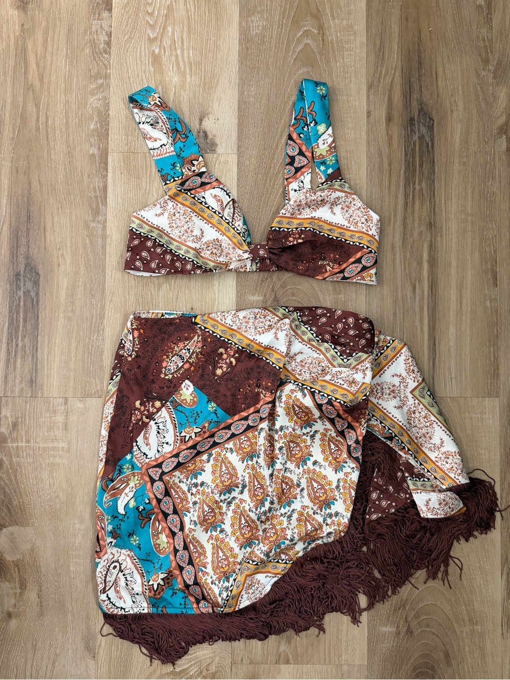 12th Tribe Teal Brown Paisley Two-Piece Set